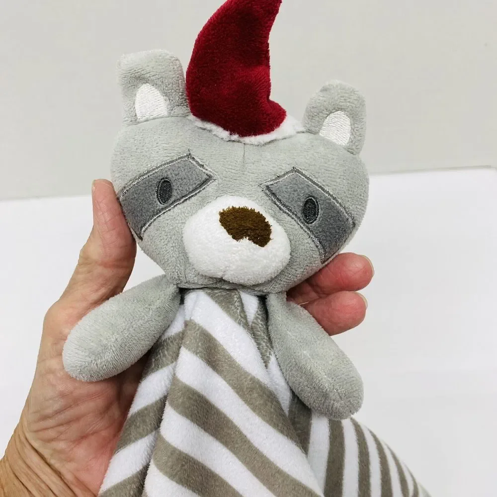 Levtex Baby Lovey Raccoon w/Santa Hat Gray White Striped Security Blanket Read